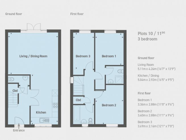 Floor plan 3 bedroom house, plot 10 & 11 - artist's impression subject to change